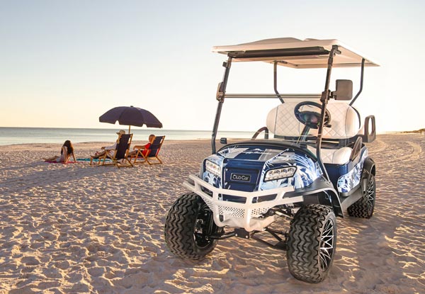 tommy bahama special edition golf cart at beach 600x415 1